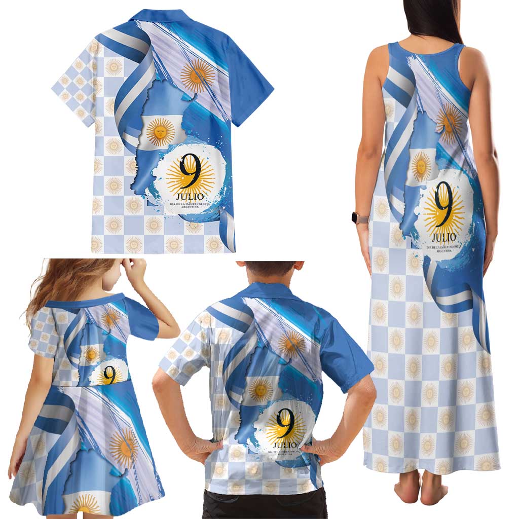 Argentina Independence Day Family Matching Tank Maxi Dress and Hawaiian Shirt - Día de la Independencia Brush and Grunge Style
