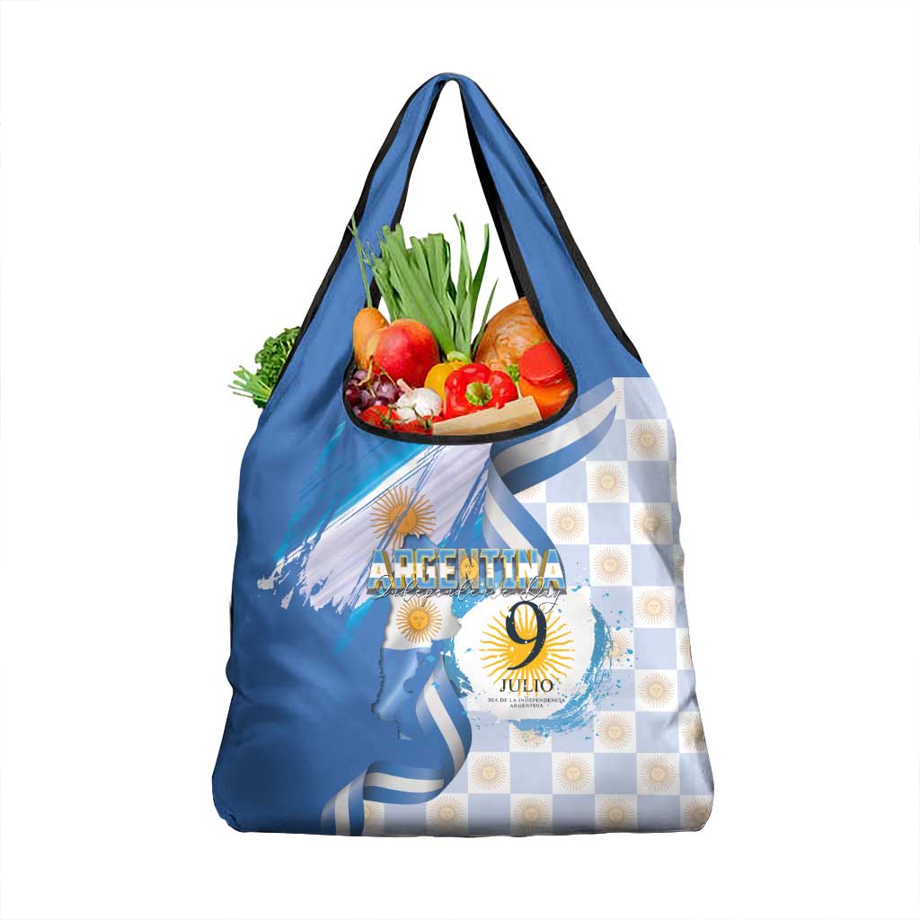 Argentina Independence Day Grocery Bag - Día de la Independencia Brush and Grunge Style