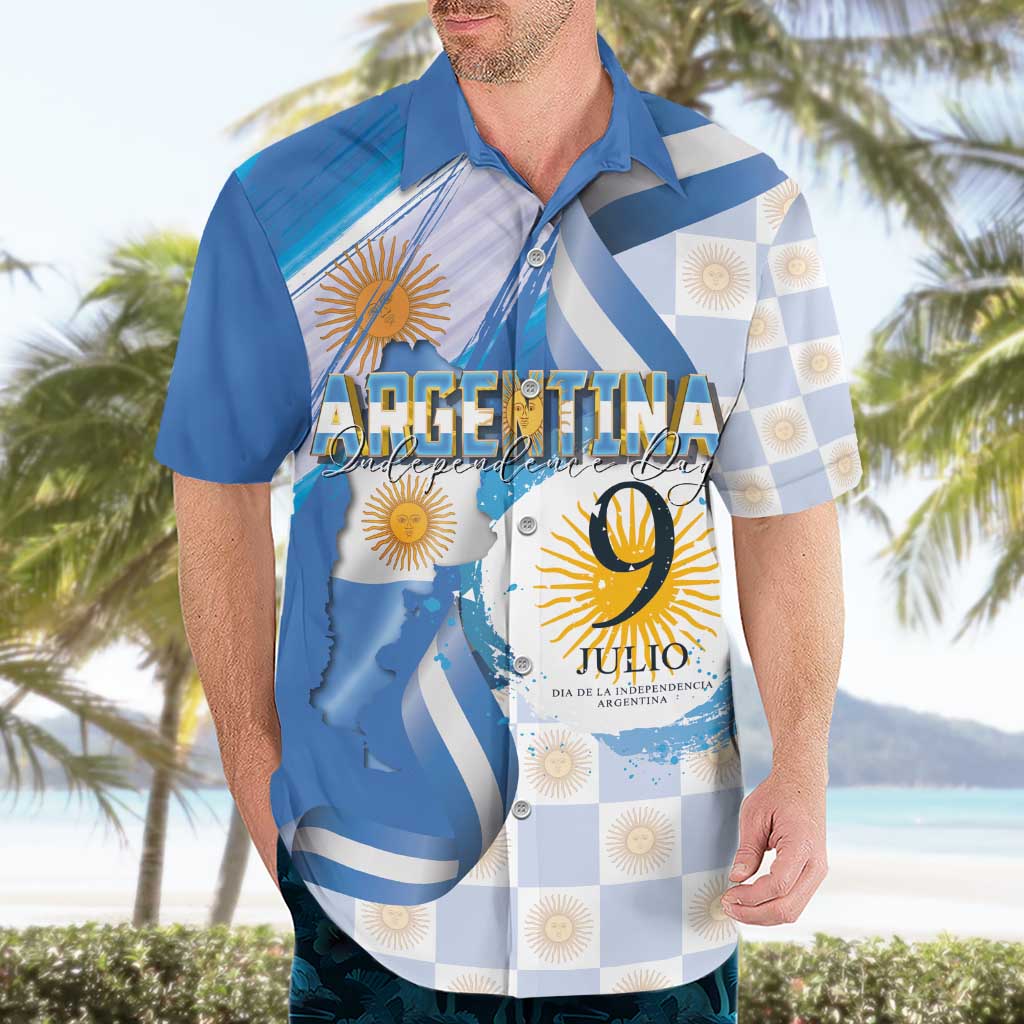 Argentina Independence Day Hawaiian Shirt - Día de la Independencia Brush and Grunge Style