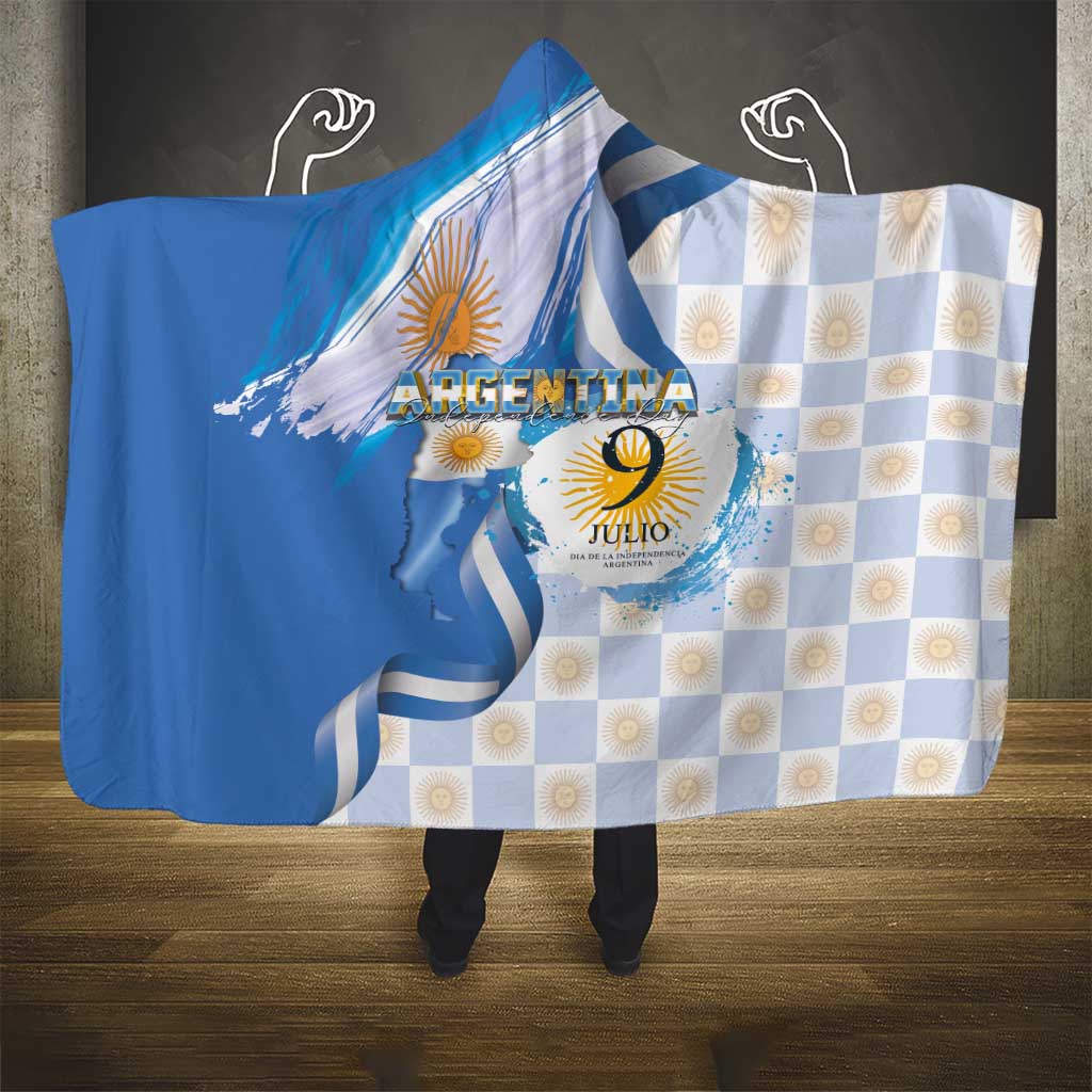 Argentina Independence Day Hooded Blanket - Día de la Independencia Brush and Grunge Style