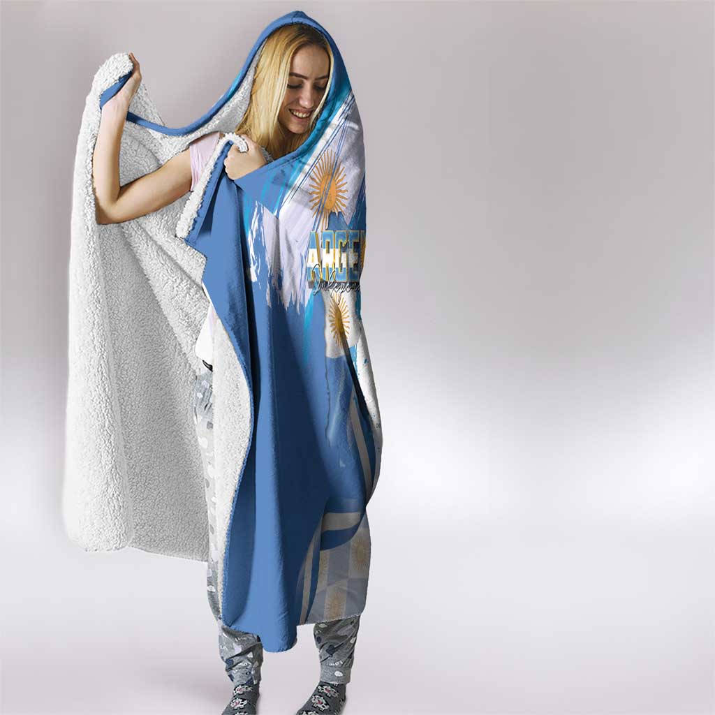 Argentina Independence Day Hooded Blanket - Día de la Independencia Brush and Grunge Style