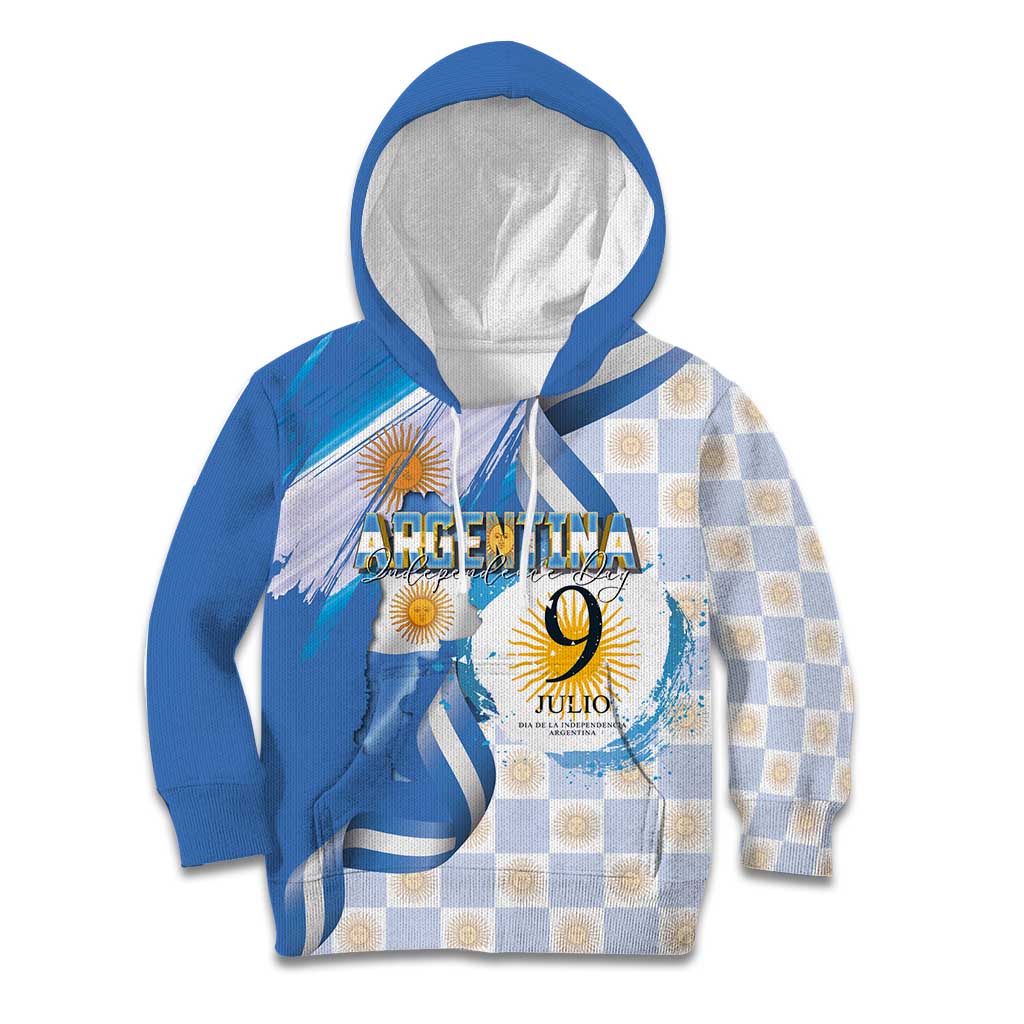 Argentina Independence Day Kid Hoodie - Día de la Independencia Brush and Grunge Style