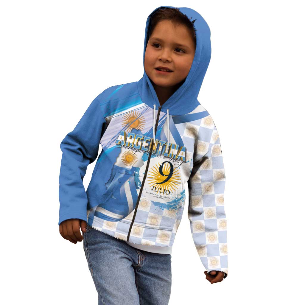 Argentina Independence Day Kid Hoodie - Día de la Independencia Brush and Grunge Style