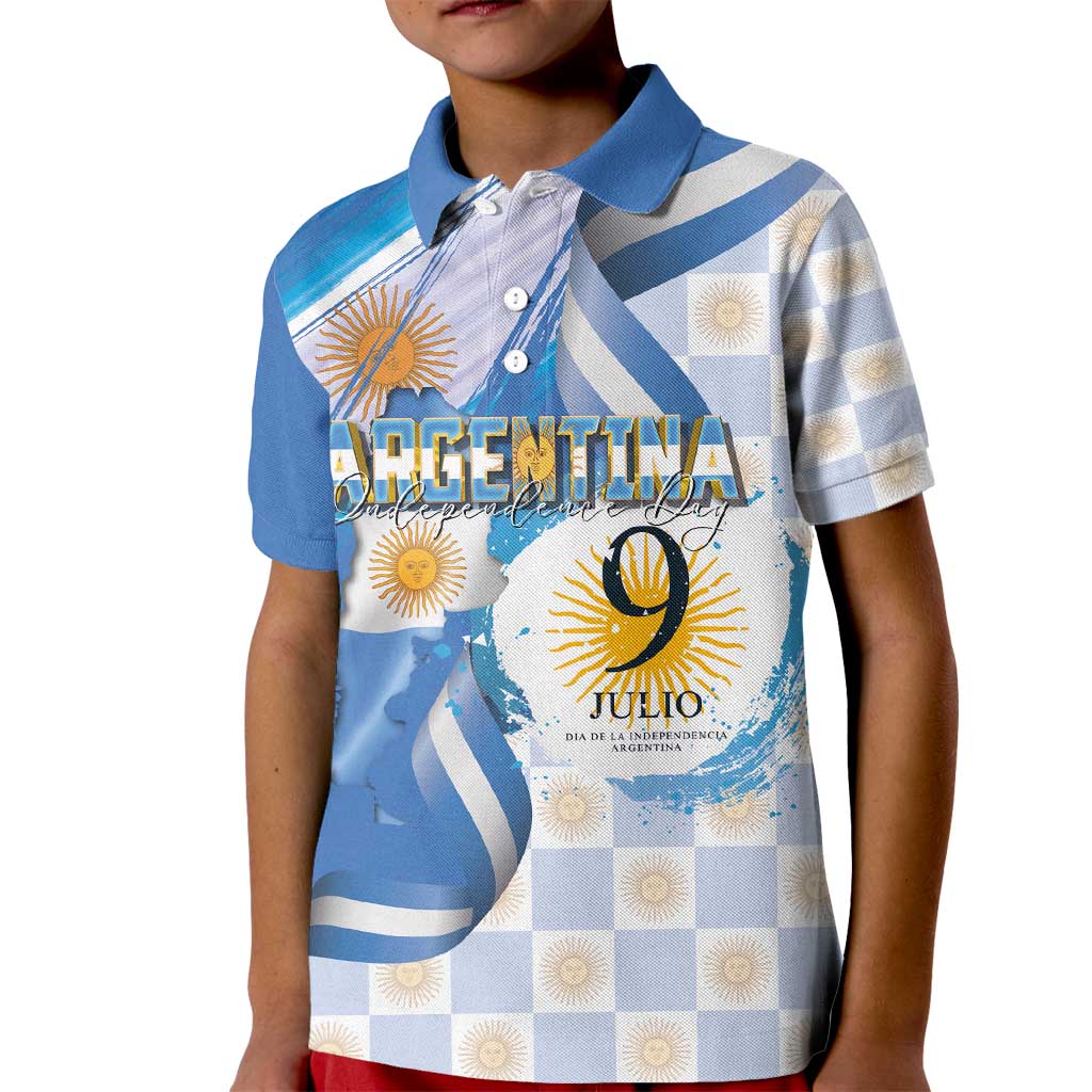 Argentina Independence Day Kid Polo Shirt - Día de la Independencia Brush and Grunge Style