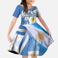 Argentina Independence Day Kid Short Sleeve Dress - Día de la Independencia Brush and Grunge Style