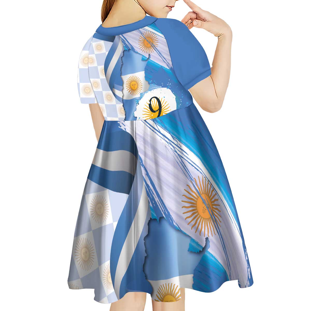 Argentina Independence Day Kid Short Sleeve Dress - Día de la Independencia Brush and Grunge Style