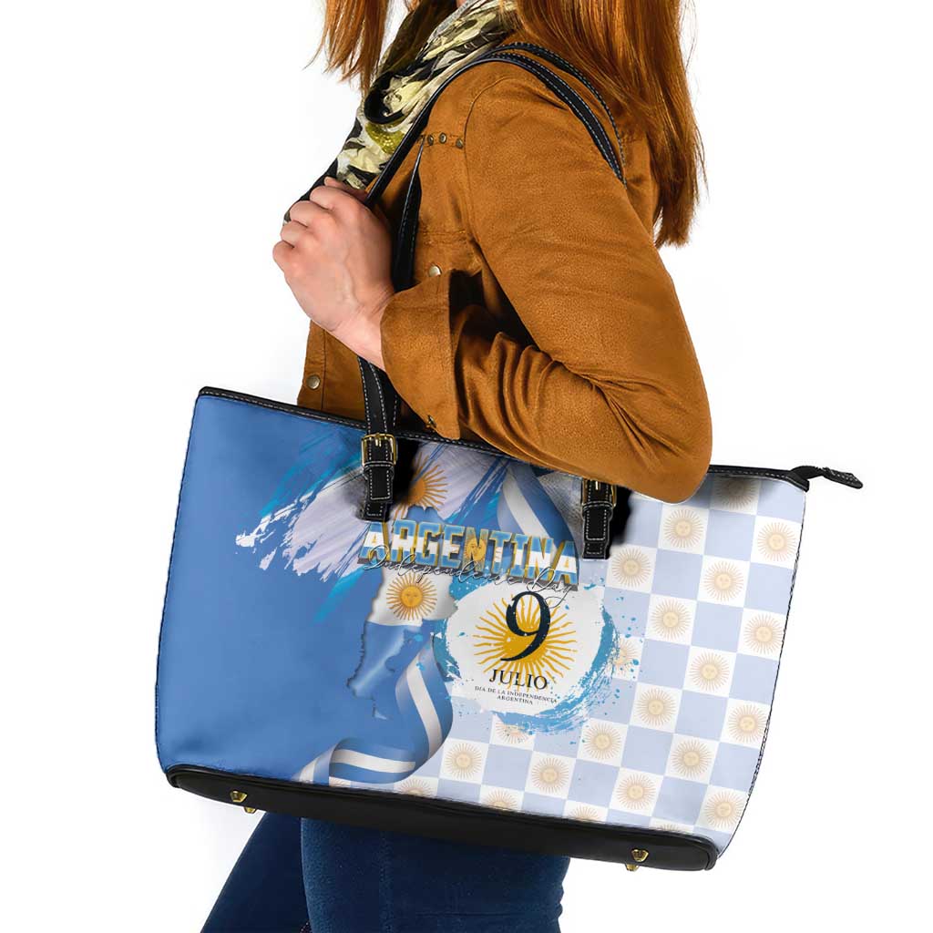 Argentina Independence Day Leather Tote Bag - Día de la Independencia Brush and Grunge Style