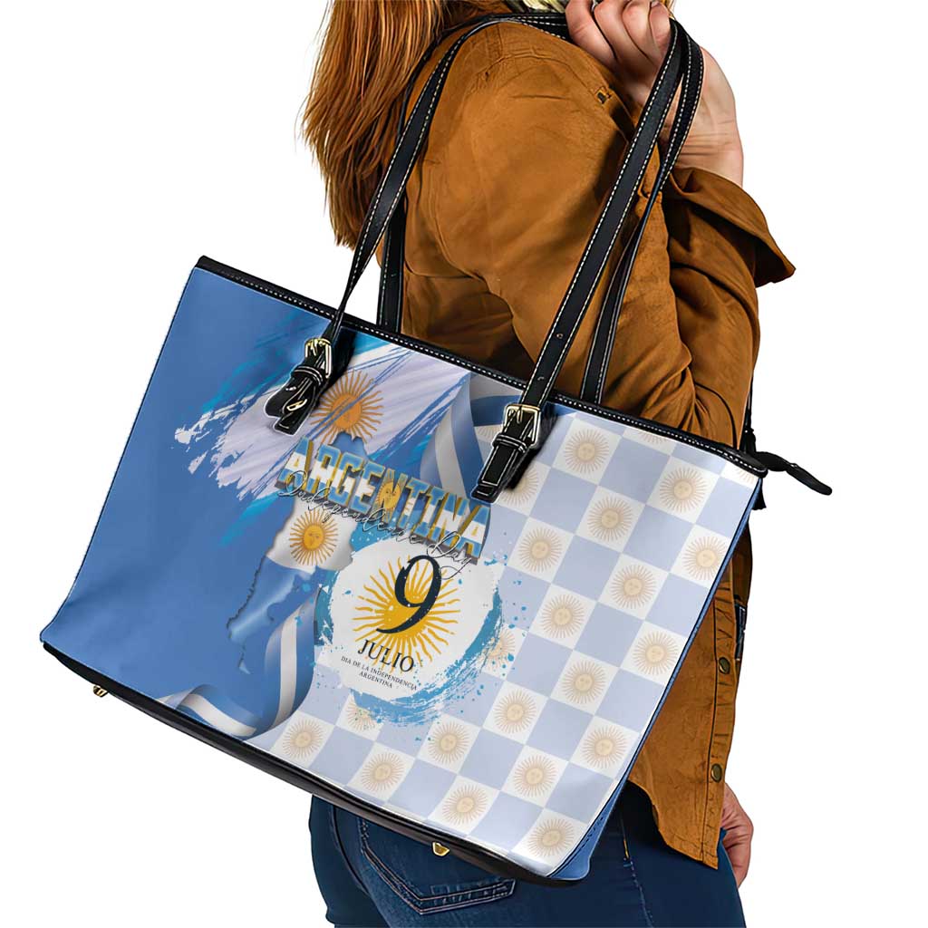 Argentina Independence Day Leather Tote Bag - Día de la Independencia Brush and Grunge Style