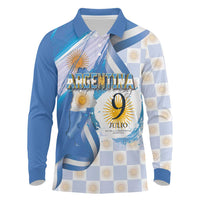 Argentina Independence Day Long Sleeve Polo Shirt - Día de la Independencia Brush and Grunge Style