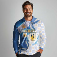 Argentina Independence Day Long Sleeve Polo Shirt - Día de la Independencia Brush and Grunge Style
