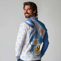 Argentina Independence Day Long Sleeve Polo Shirt - Día de la Independencia Brush and Grunge Style