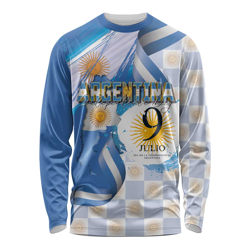 Argentina Independence Day Long Sleeve Shirt - Día de la Independencia Brush and Grunge Style