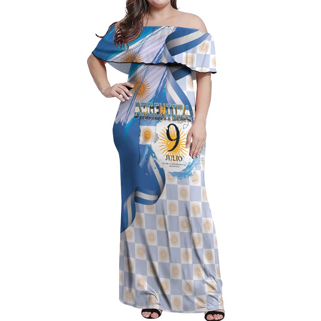 Argentina Independence Day Off Shoulder Maxi Dress - Día de la Independencia Brush and Grunge Style