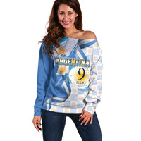 Argentina Independence Day Off Shoulder Sweater - Día de la Independencia Brush and Grunge Style