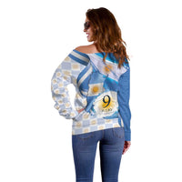 Argentina Independence Day Off Shoulder Sweater - Día de la Independencia Brush and Grunge Style