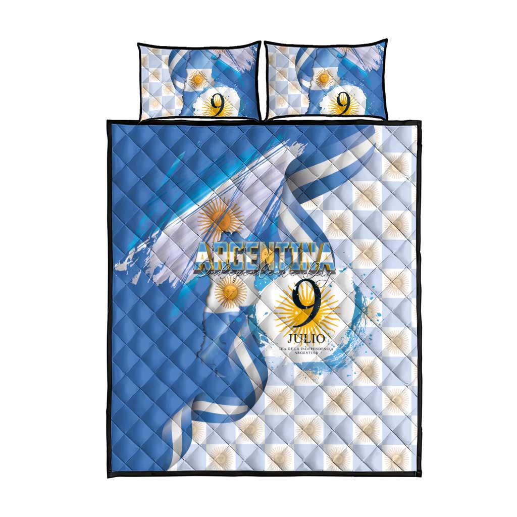 Argentina Independence Day Quilt Bed Set - Día de la Independencia Brush and Grunge Style