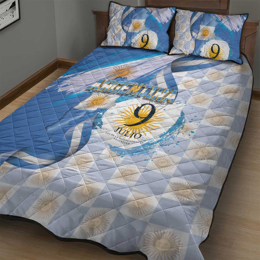 Argentina Independence Day Quilt Bed Set - Día de la Independencia Brush and Grunge Style
