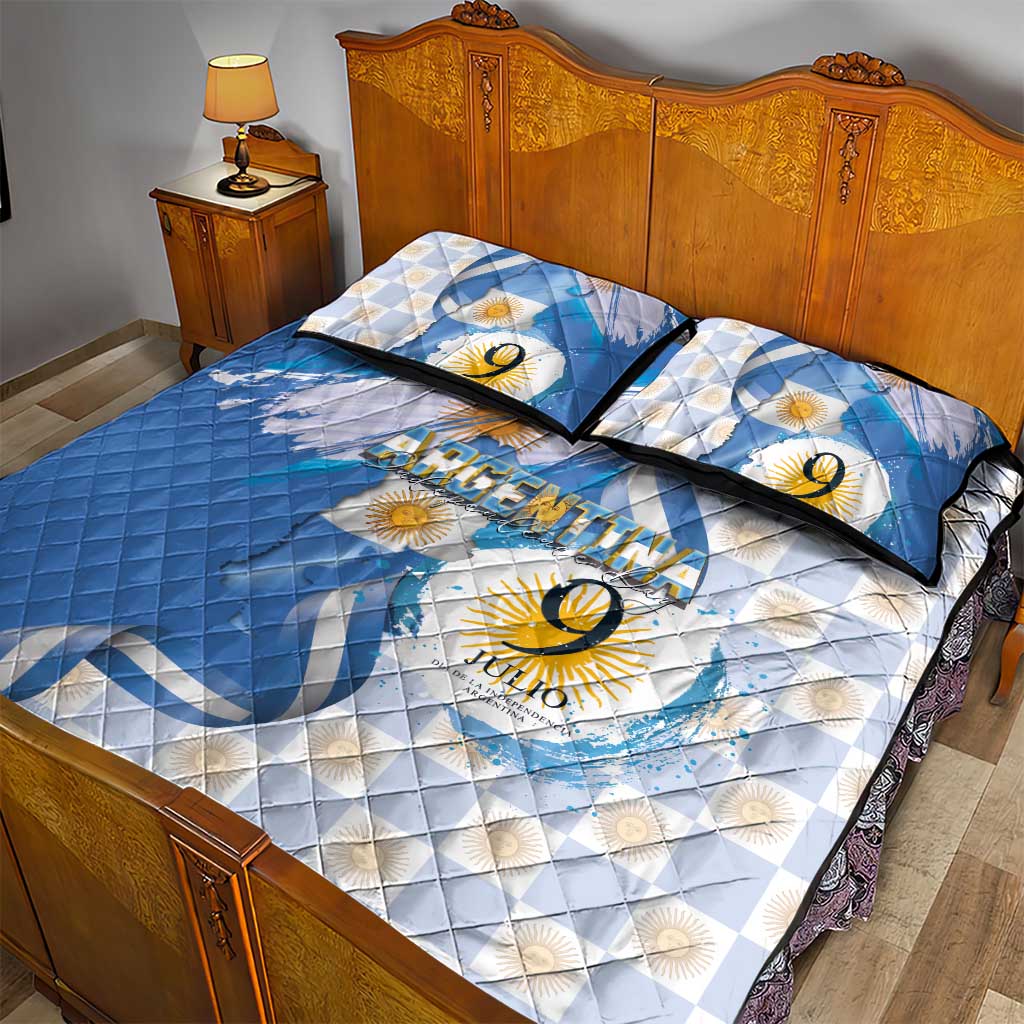 Argentina Independence Day Quilt Bed Set - Día de la Independencia Brush and Grunge Style