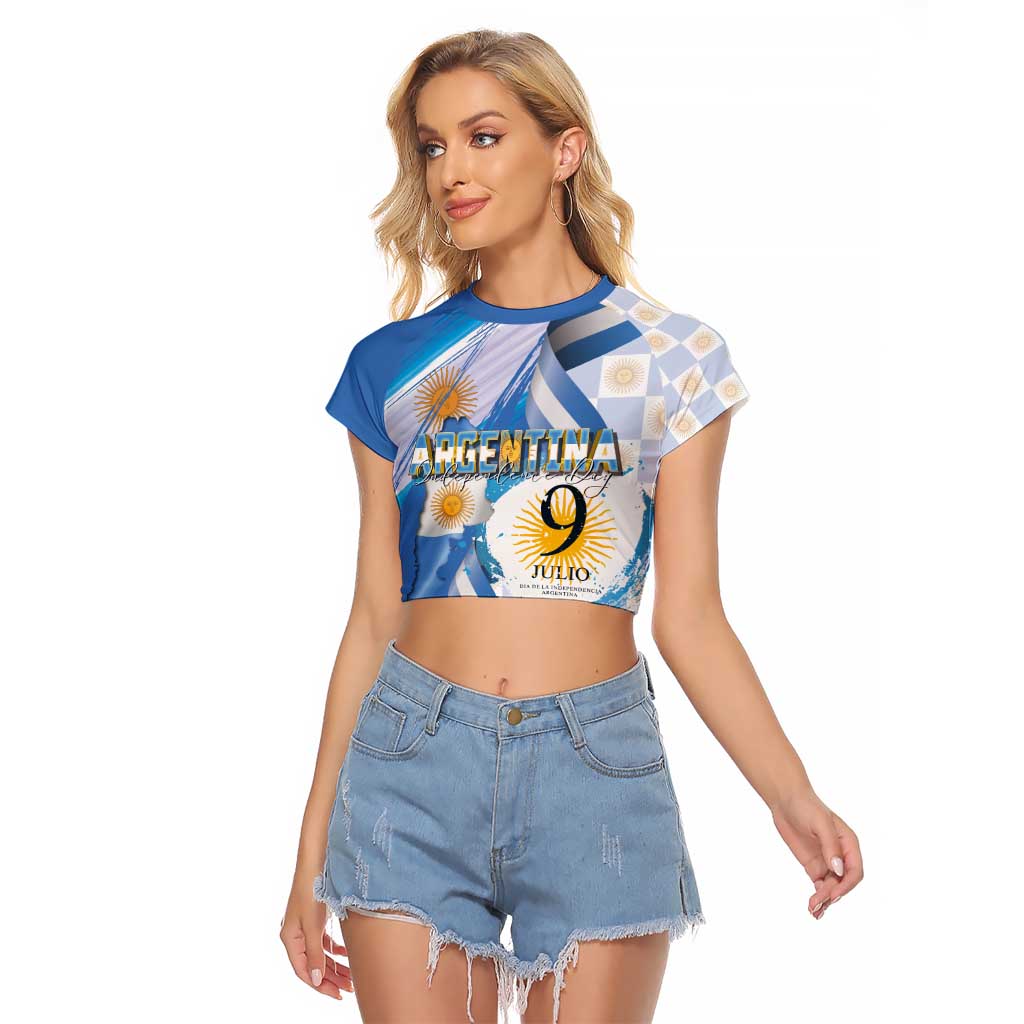 Argentina Independence Day Raglan Cropped T Shirt - Día de la Independencia Brush and Grunge Style