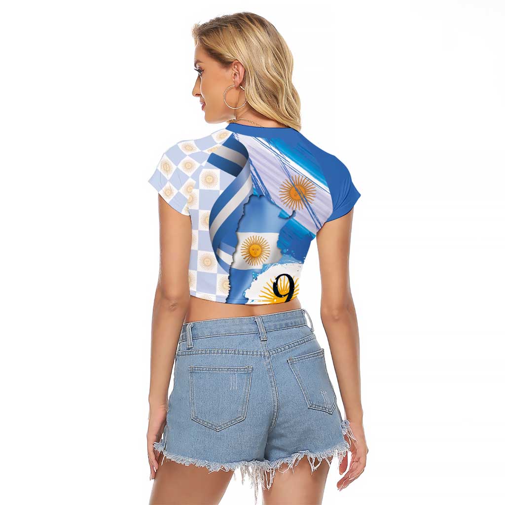 Argentina Independence Day Raglan Cropped T Shirt - Día de la Independencia Brush and Grunge Style