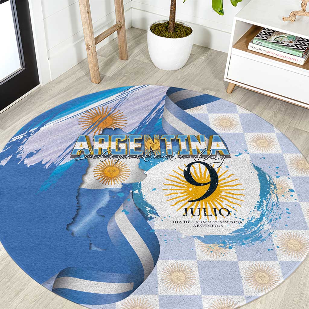 Argentina Independence Day Round Carpet - Día de la Independencia Brush and Grunge Style
