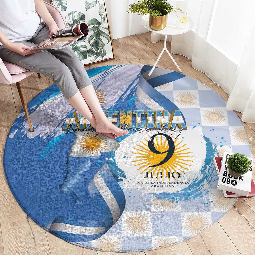 Argentina Independence Day Round Carpet - Día de la Independencia Brush and Grunge Style