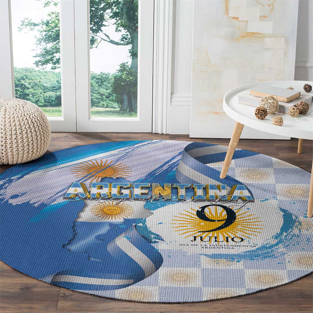 Argentina Independence Day Round Carpet - Día de la Independencia Brush and Grunge Style