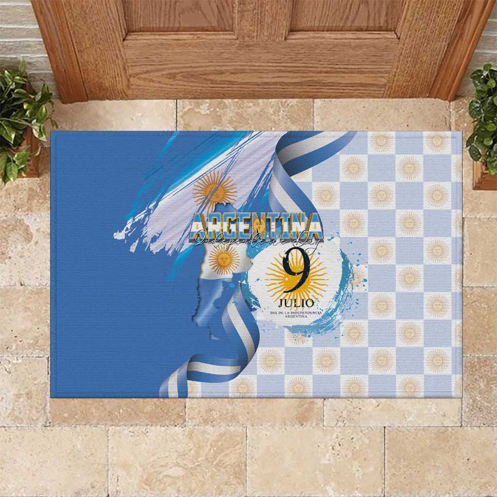 Argentina Independence Day Rubber Doormat - Día de la Independencia Brush and Grunge Style