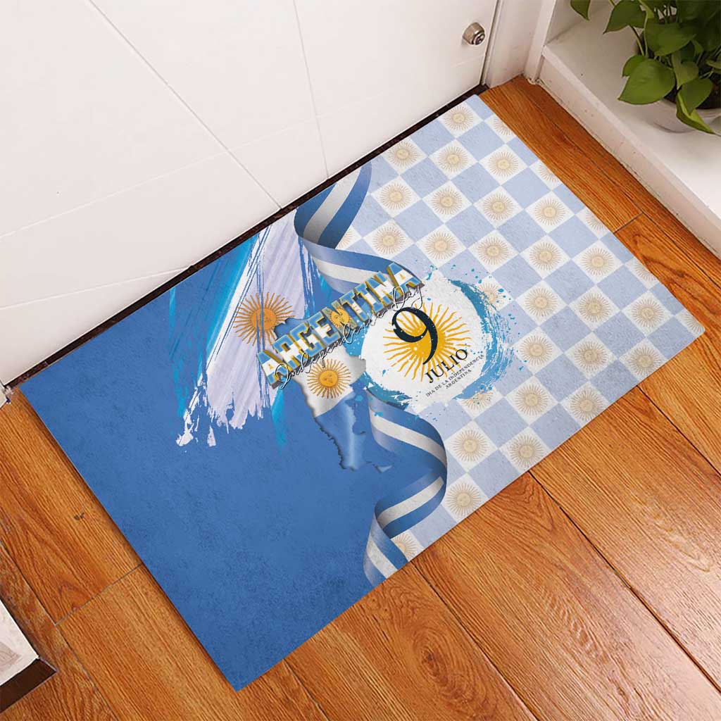 Argentina Independence Day Rubber Doormat - Día de la Independencia Brush and Grunge Style