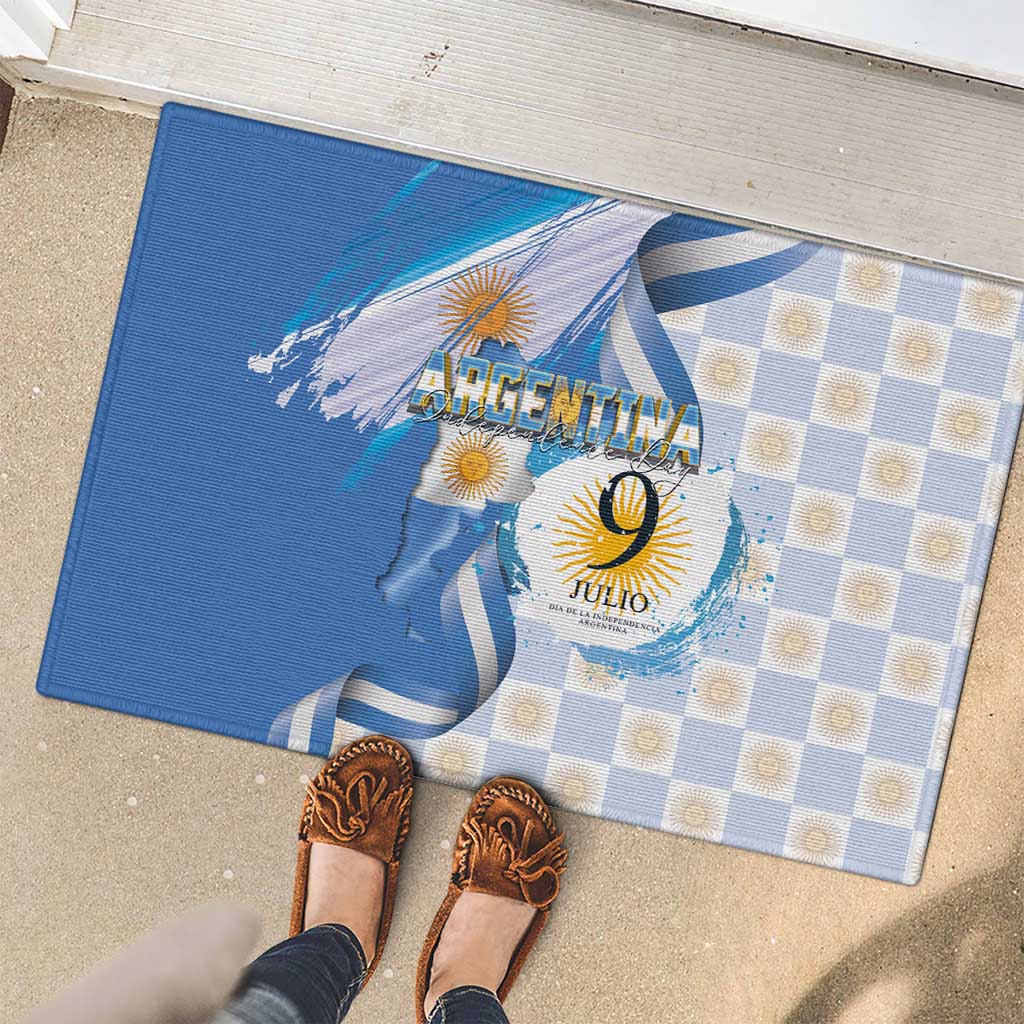 Argentina Independence Day Rubber Doormat - Día de la Independencia Brush and Grunge Style