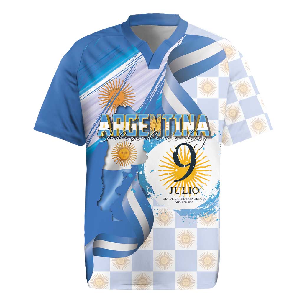 Argentina Independence Day Rugby Jersey - Día de la Independencia Brush and Grunge Style