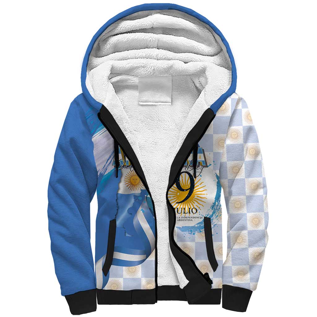 Argentina Independence Day Sherpa Hoodie - Día de la Independencia Brush and Grunge Style