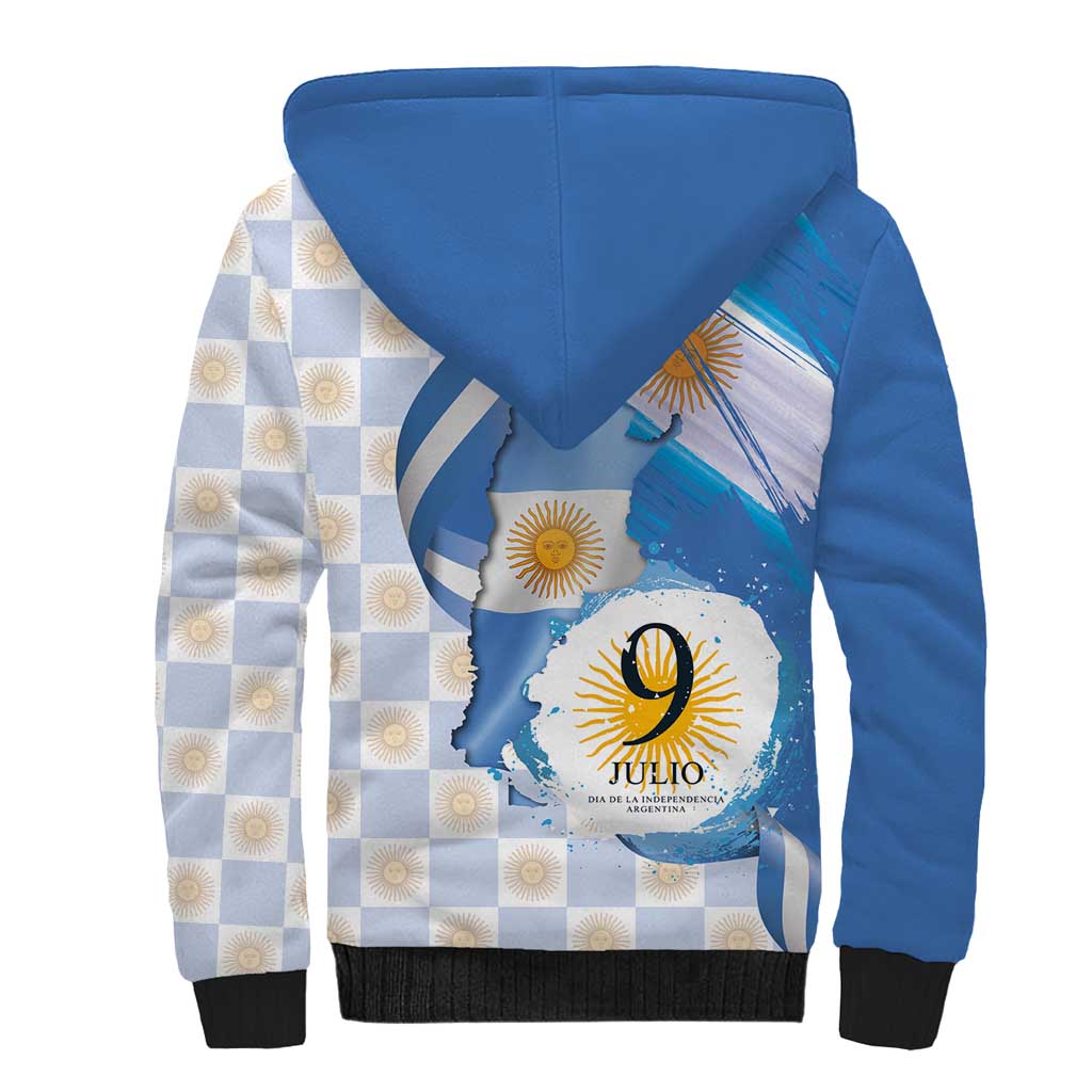 Argentina Independence Day Sherpa Hoodie - Día de la Independencia Brush and Grunge Style
