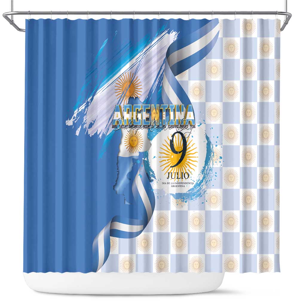 Argentina Independence Day Shower Curtain - Día de la Independencia Brush and Grunge Style