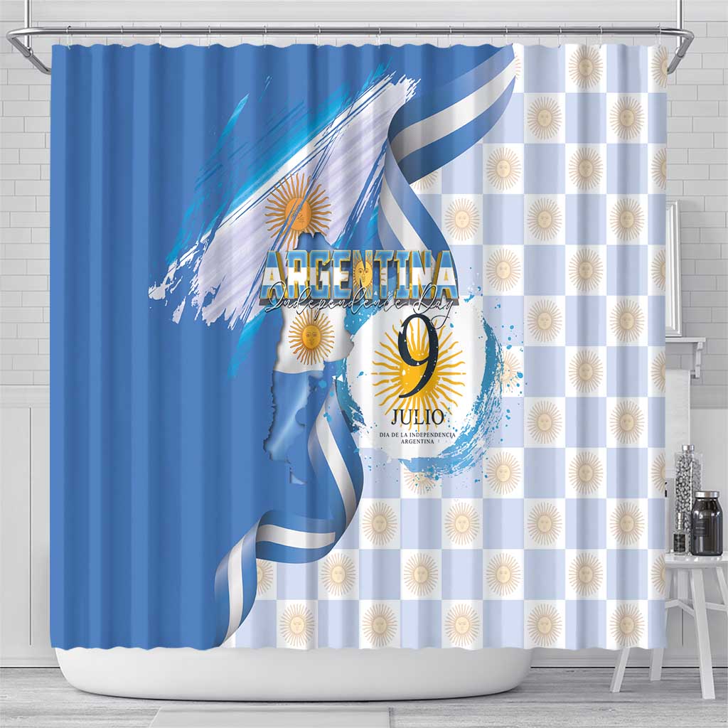Argentina Independence Day Shower Curtain - Día de la Independencia Brush and Grunge Style