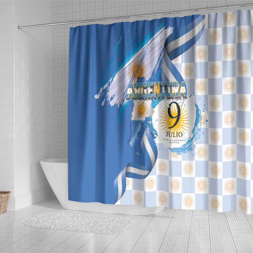 Argentina Independence Day Shower Curtain - Día de la Independencia Brush and Grunge Style
