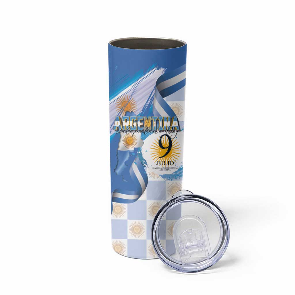 Argentina Independence Day Skinny Tumbler - Día de la Independencia Brush and Grunge Style