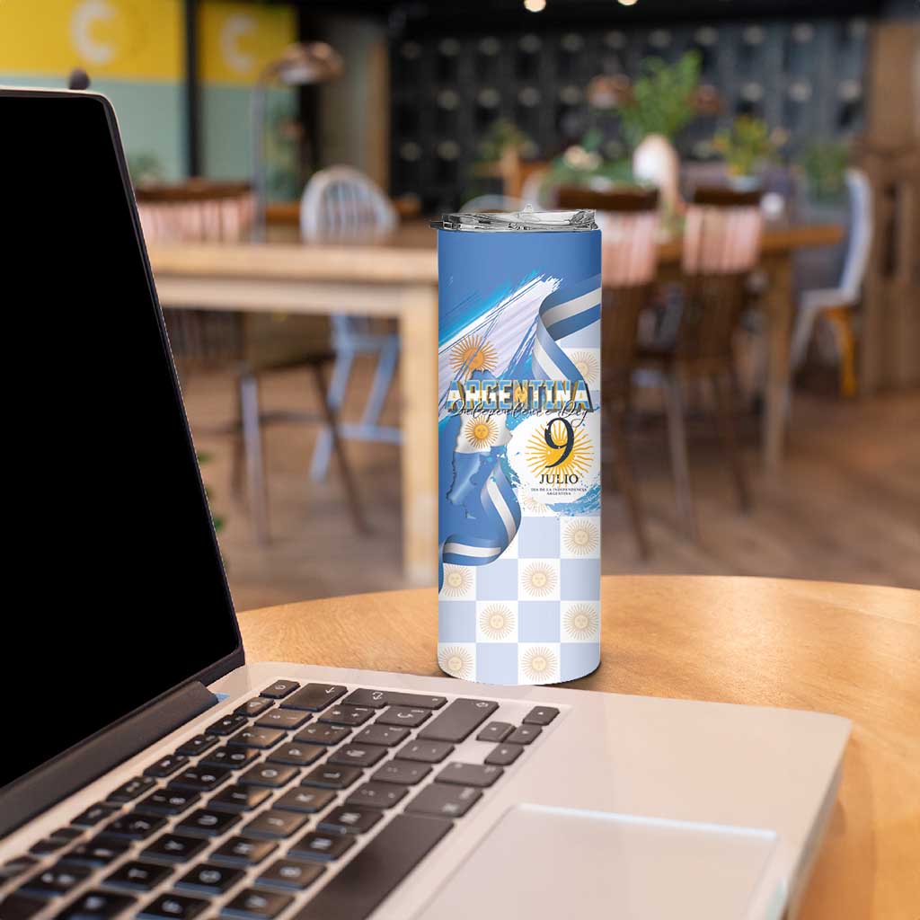 Argentina Independence Day Skinny Tumbler - Día de la Independencia Brush and Grunge Style