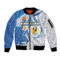 Argentina Independence Day Sleeve Zip Bomber Jacket - Día de la Independencia Brush and Grunge Style