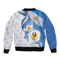 Argentina Independence Day Sleeve Zip Bomber Jacket - Día de la Independencia Brush and Grunge Style