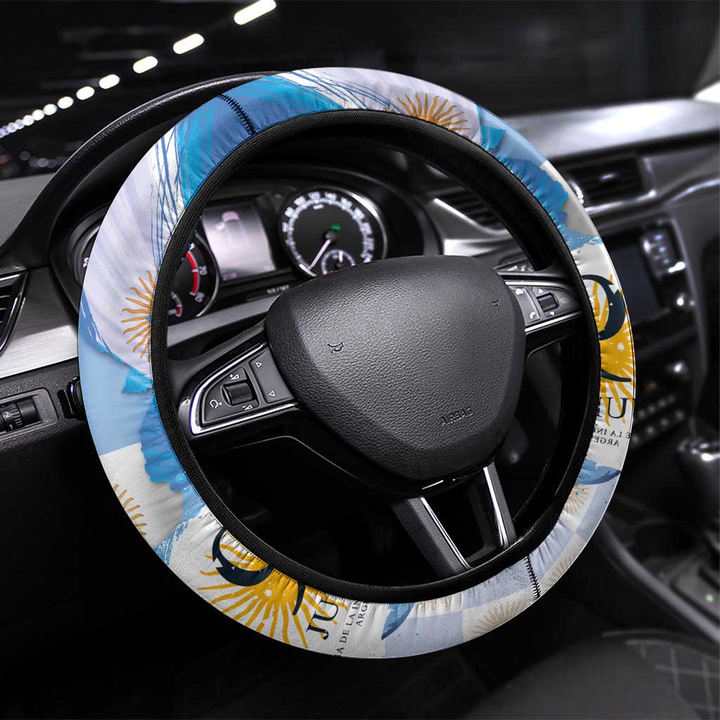 Argentina Independence Day Steering Wheel Cover - Día de la Independencia Brush and Grunge Style