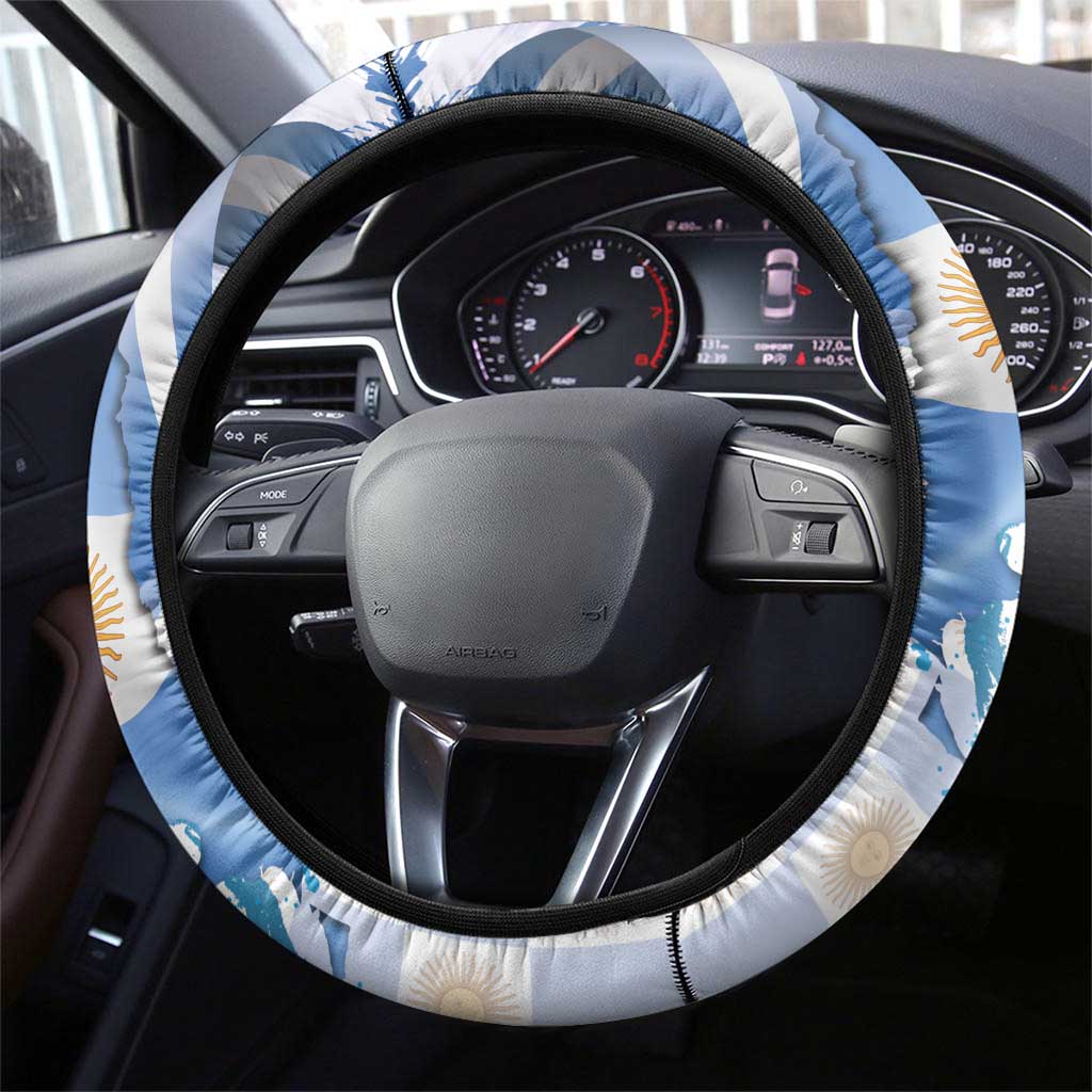 Argentina Independence Day Steering Wheel Cover - Día de la Independencia Brush and Grunge Style