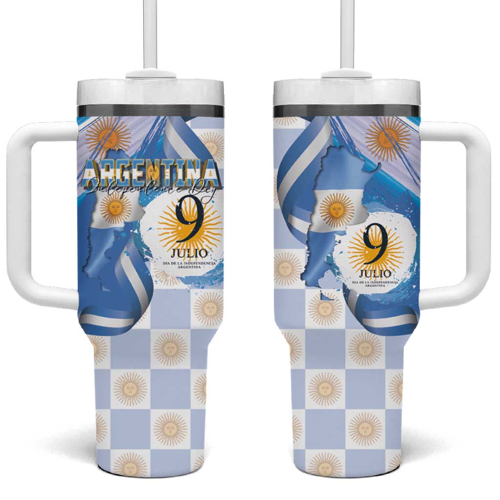 Argentina Independence Day Tumbler With Handle - Día de la Independencia Brush and Grunge Style