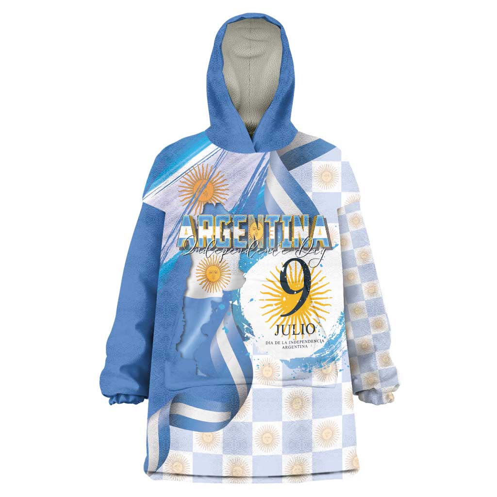 Argentina Independence Day Wearable Blanket Hoodie - Día de la Independencia Brush and Grunge Style
