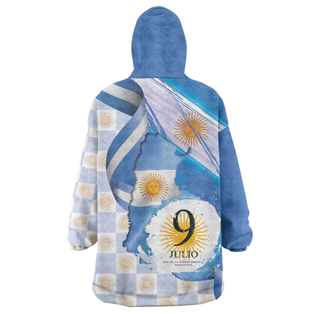 Argentina Independence Day Wearable Blanket Hoodie - Día de la Independencia Brush and Grunge Style
