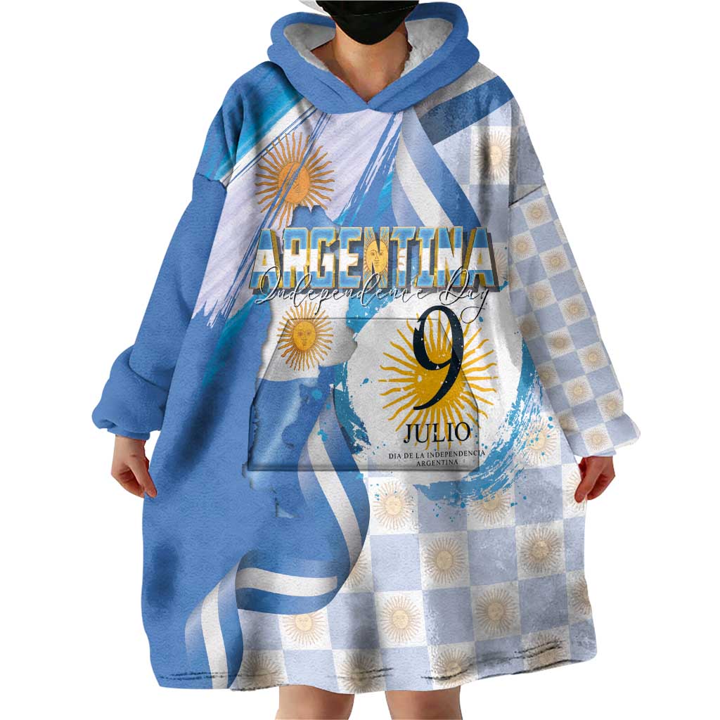 Argentina Independence Day Wearable Blanket Hoodie - Día de la Independencia Brush and Grunge Style