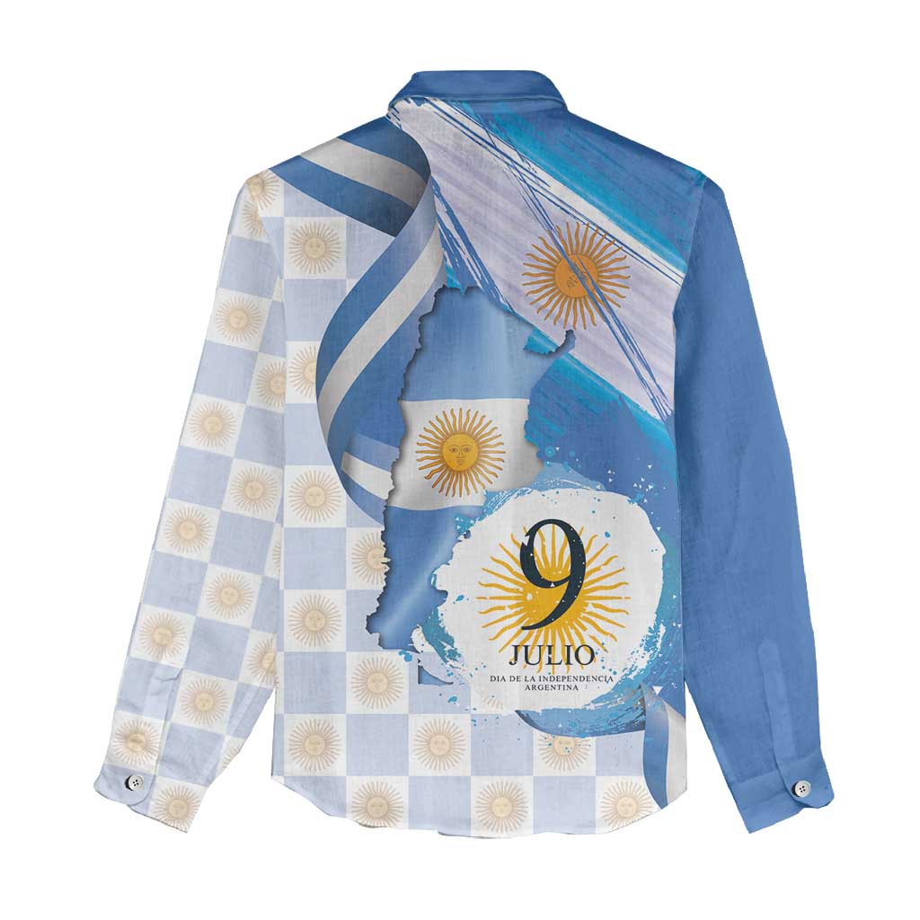 Argentina Independence Day Women Casual Shirt - Día de la Independencia Brush and Grunge Style
