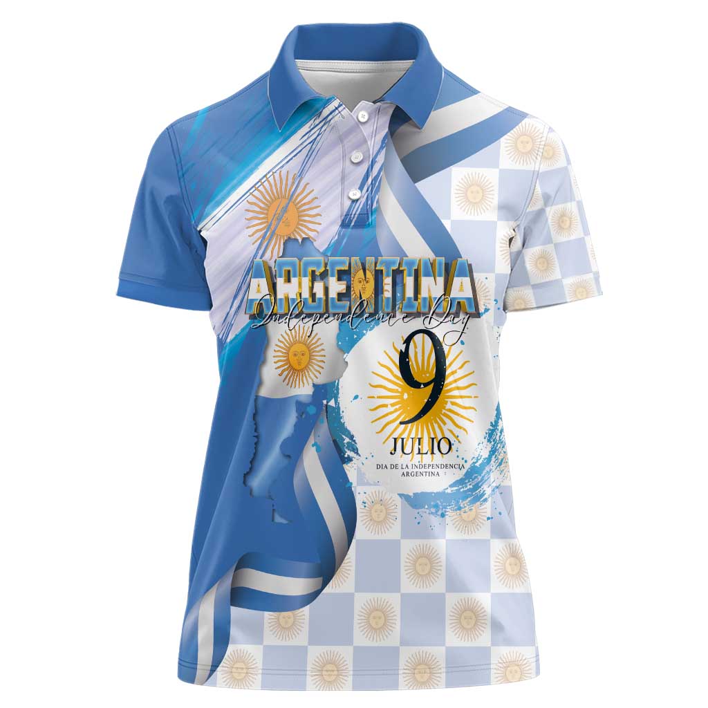 Argentina Independence Day Women Polo Shirt - Día de la Independencia Brush and Grunge Style