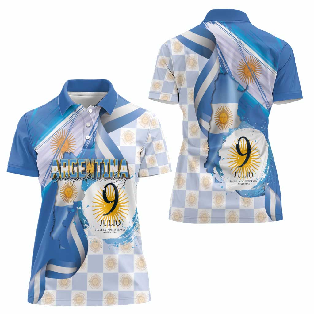 Argentina Independence Day Women Polo Shirt - Día de la Independencia Brush and Grunge Style