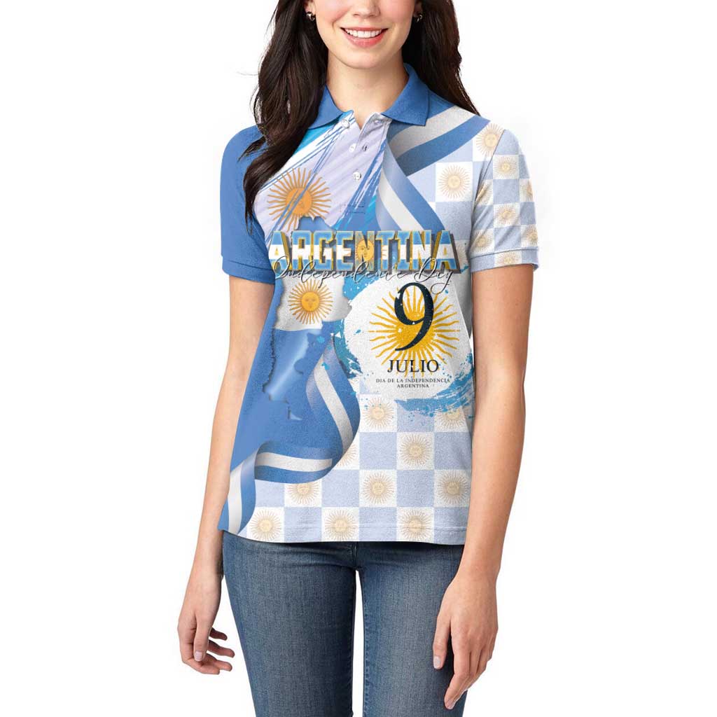 Argentina Independence Day Women Polo Shirt - Día de la Independencia Brush and Grunge Style